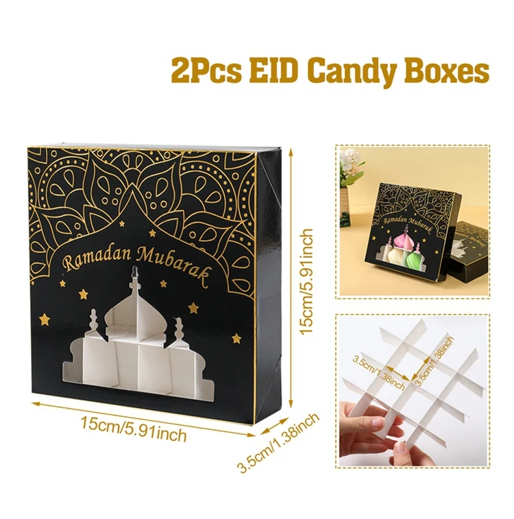 2Pcs Eid Mubarak Cake Boxes with Clear Window, Ramadan Kareem Transparent Candy and Chocolate Packaging Containers, Islamic Muslim Party Supplies for Home Decor, Dessert and Gift Presentation - 图片 14