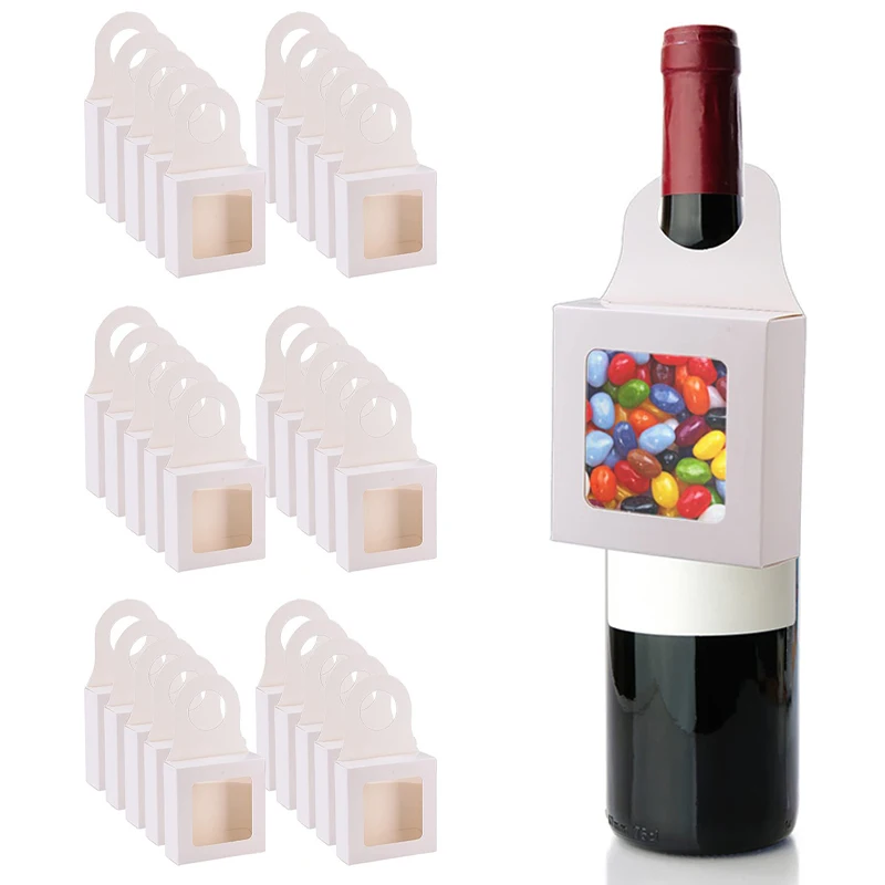 30Pcs Kraft Paper Wine Bottle Gift Boxes with Transparent Window – Hanging Foldable Recyclable Packaging Boxes for Wedding, Party, and Holiday Gift Display - 图片 8