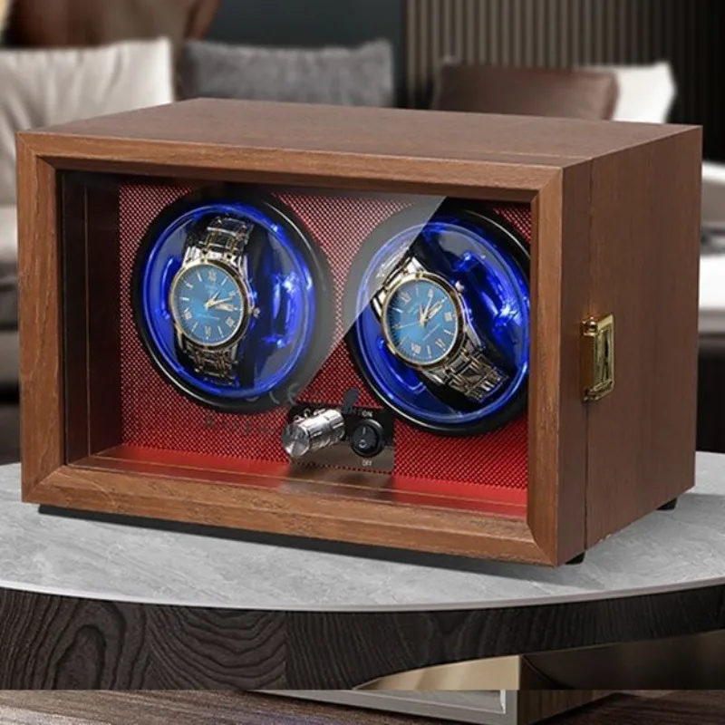 Luxury Automatic Watch Winder – Wooden Retro Organizer with Silent Motor and Anti-Magnetic Design, High-Density Pine & Leather Construction, Multiple Slots with USB Power, LED Light, 5 Rotation Modes - 图片 8