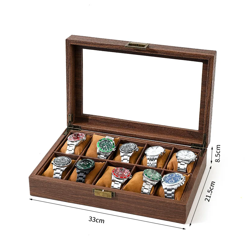 Eco-Friendly PU Leather Watch Box for Men and Women, Dust-Proof 10 Slot Watch Display Organizer with Lock and Glass Lid, Soft Velvet Interior, Multi-Functional Jewelry Storage Case for Rings, Bracelets & Accessories 3