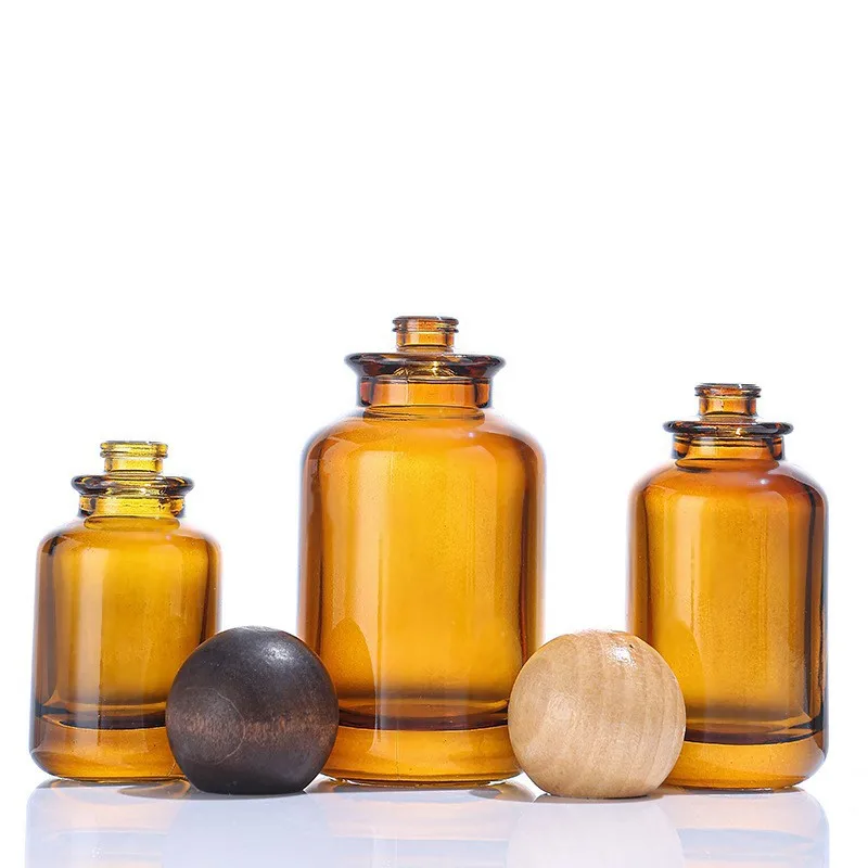 10pcs 30ml 50ml 100ml Brown Glass Perfume Spray Bottles with Wooden Cap | Empty Atomizer Refillable Crimp Neck Containers | Elegant Bayonet Design Reusable Fragrance Bottles for DIY Perfume & Travel Use - 图片 2