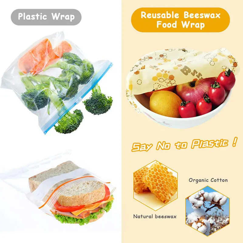 Reusable Beeswax Food Wraps for Fresh Food Storage, Organic Cotton Natural Eco-Friendly Food Packaging Paper for Cheese, Fruits, Vegetables, Bread, Sandwiches, Sustainable Kitchen Storage 8
