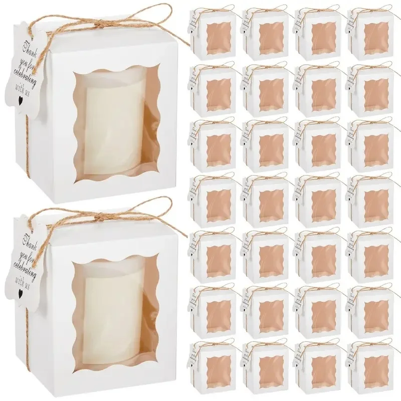 10/20pcs Candle Gift Boxes with Transparent Window, Paper Packaging with Label and Twine, Ideal for Weddings, Birthdays, Party Favors, or Jewelry Display, Durable Kraft Paper Boxes, Factory Direct Supply
