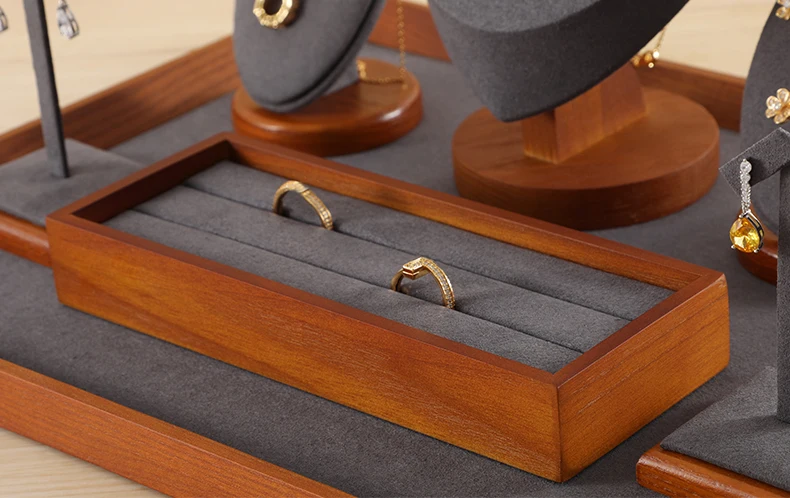 Ring Display Tray Wooden Ring Storage Stand with Microfiber Organizer | Jewelry Display Packaging Tray for Rings | Elegant Wooden Jewelry Holder Organizer for Retail Counter Showcase
