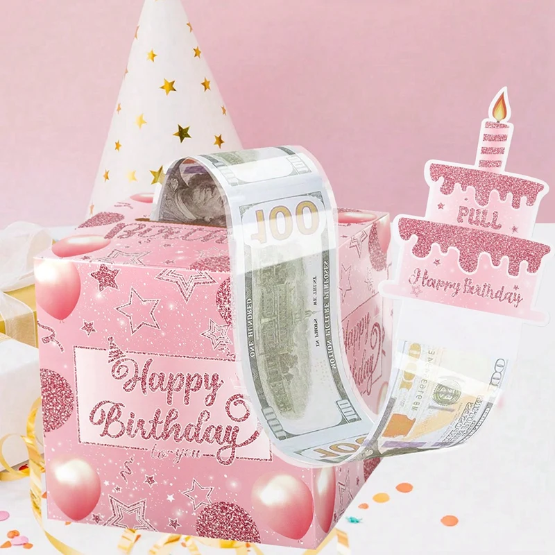 Birthday Money Gift Boxes with Pull-Out Happy Birthday Card, Fun Cash Surprise Packaging for Kids and Adults, Creative Party Favor Box for Birthday Celebrations, Durable and Reusable Paper Boxes 1