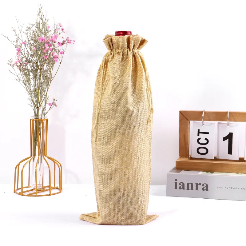 10PCS Burlap Wine Gift Bags Set – Rustic Red Wine Bottle Covers for Champagne or Liquor, Drawstring Pouches for Wedding, Holiday, Party, and Corporate Events, Eco-Friendly Reusable Packaging - 图片 9