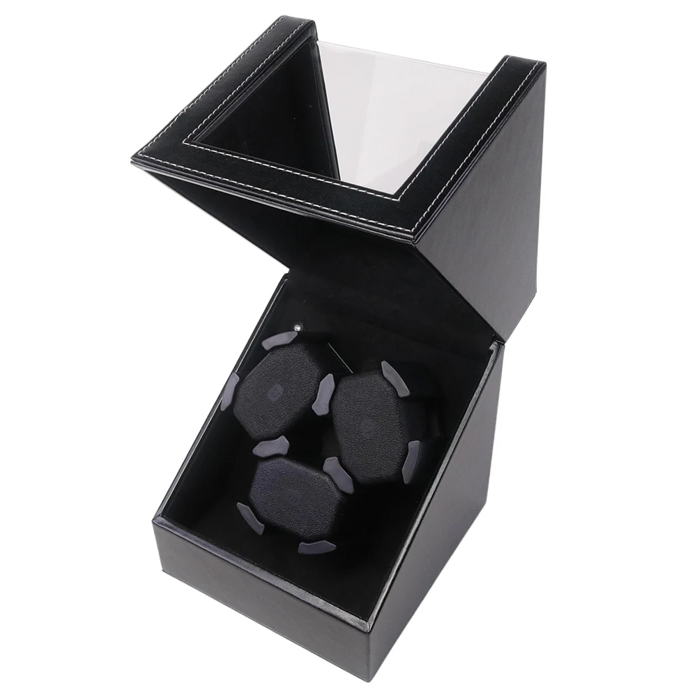 Luxury 3-Slot Automatic Watch Winder Box in Black PU Leather with Silent Motor, Real-Time Rotation Modes, Secure Leatherette Display Case for Mechanical Watches, Ideal Storage and Gift Solution - 图片 4