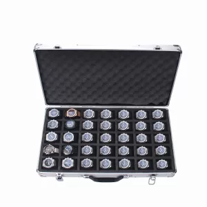 35-Slot High-Capacity Watch Storage Box with Aluminum Suitcase Design, Velvet-Lined Jewelry Organizer, Portable Lockable Display Case for Watches, Bracelets, and Accessories, Elegant Gift Box for Collectors