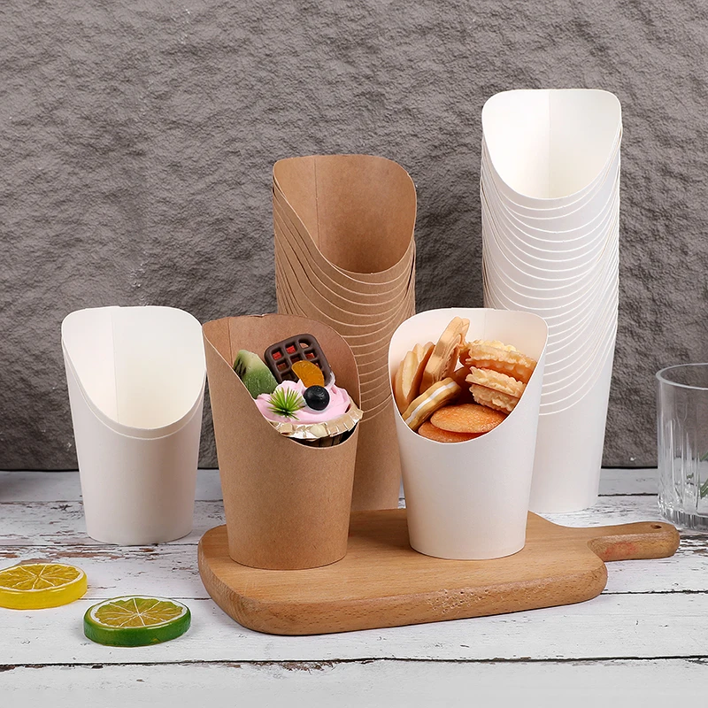 10/20pcs Kraft Paper French Fries Cups, Disposable Candy, Snack, Dessert Holders, Party Containers for Wedding, Birthday, Baby Shower, Event Decorations, Fast Food, Catering Supplies, Eco-Friendly Paper Cups