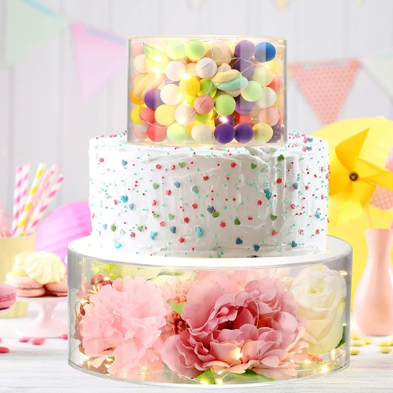 2Pcs Acrylic Cake Stand Fillable Risers, Clear Tiered Cake Display Boxes, Stackable Dessert Stand for Wedding, Birthday, Party, Bakery, Cupcakes, Pastries, Mousse, Holiday Celebration, Elegant Dessert Table Presentation 8