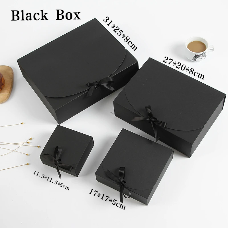 5pcs/10pcs Black Gift Boxes Small Packaging Box with Bow and Ribbon, Blank Kraft Paper DIY Custom Sizes and Logo Printing for Weddings, Birthdays, Parties, Jewelry, Confectionery, Fast Shipping 4