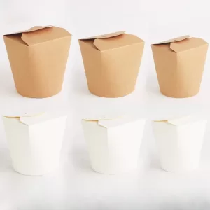 500pcs Disposable Kraft Paper Noodle Takeaway Boxes with Round Bottom, Eco-Friendly Fast Food Packaging for Pasta Salad Rice Snacks Takeout Restaurant Party Use