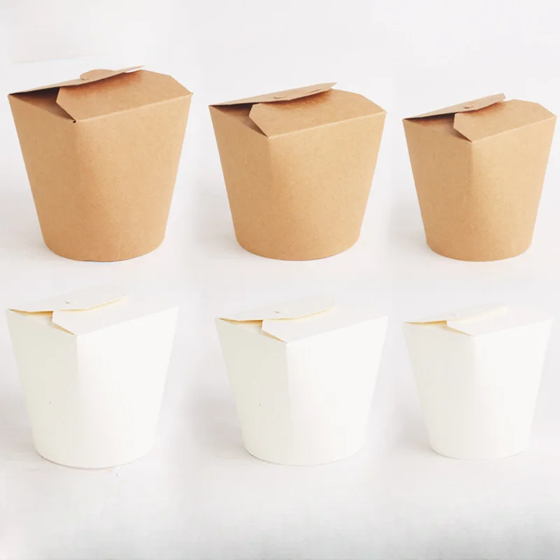 500pcs Disposable Kraft Paper Noodle Takeaway Boxes with Round Bottom, Eco-Friendly Fast Food Packaging for Pasta Salad Rice Snacks Takeout Restaurant Party Use