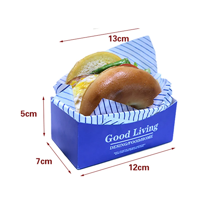 50PCS Kraft Paper Sandwich and Burger Packaging Boxes with Oilproof Lining, Disposable Toast and Bread Holder Paper Trays for Pastry, Cake, Sushi, Fried Chicken, Steak, Vegetables, Snacks, Party or Wedding - 图片 8
