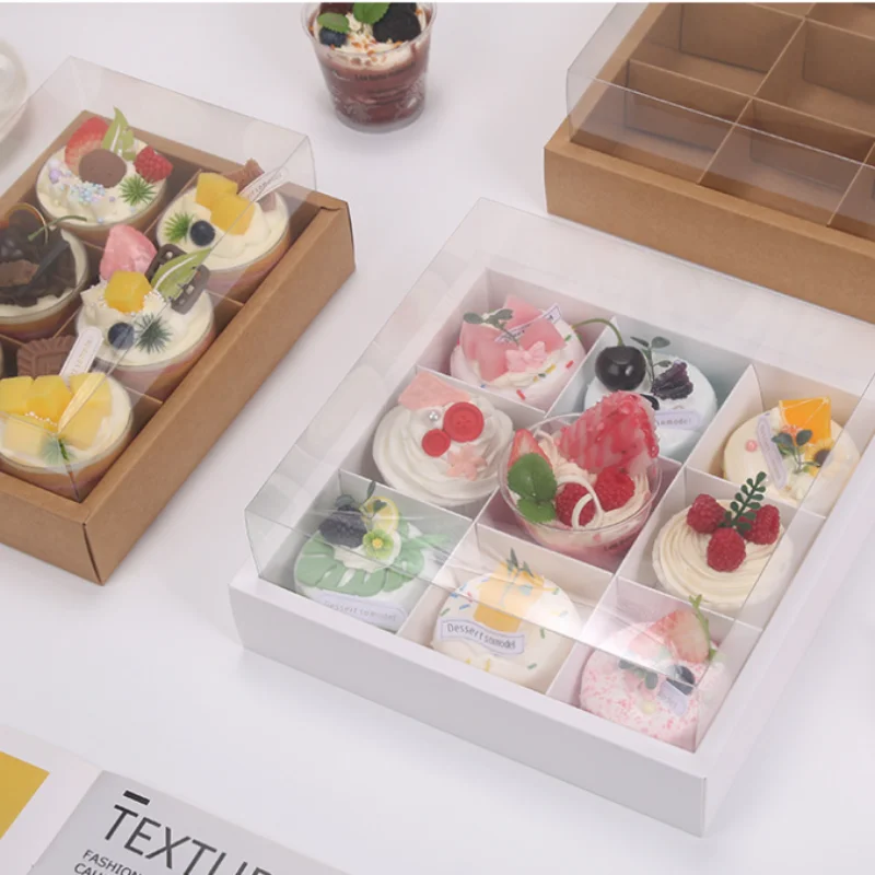 6/9/12 Grid Kraft Paper Cupcake Boxes with Clear Window, Muffin and Pastry Packaging Cartons for Chocolate Cookies Snacks, Party Birthday Wedding Gift Presentation Carrier - 图片 2