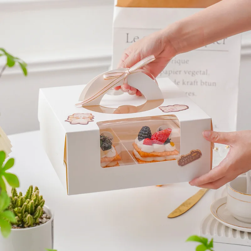 5 Pcs 6-Inch White Paper Cake Boxes with Handle – Windowed Packaging for Mousse, Pastries, Cupcakes, Birthday Celebrations, Wedding Dessert Gifts, and Portable Bakery Takeaway Containers 5 Pcs 6-Inch White Paper Cake Boxes with Handle – Windowed Packaging for Mousse, Pastries, Cupcakes, Birthday Celebrations, Wedding Dessert Gifts, and Portable Bakery Takeaway Containers 5