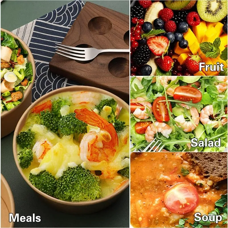 10-Pack Kraft Paper Salad Bowls with Lids Biodegradable Disposable Tableware for Meal Prep Takeout Bento Food Containers Eco-Friendly Portable 500ml 750ml 1000ml 8