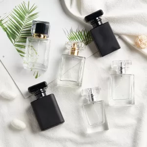 6 PCS/LOT 30ml 50ml Square Glass Spray Bottles with Fine Mist, Travel-Ready Clear, Black, White Refillable Liquid Atomizer Containers for Essential Oils, Cosmetics, DIY Bottling