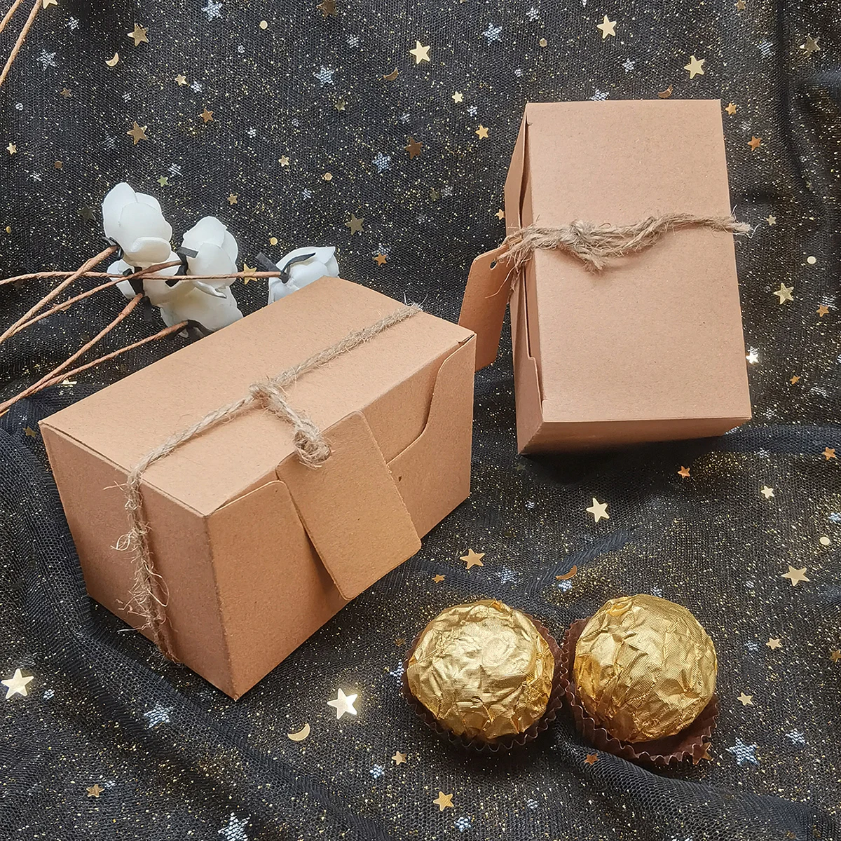 10pcs Kraft Paper Rectangular Gift Boxes for Party Favors, Candy, Chocolates, Cookies, Small Gifts and Treats, Elegant Kraft Paper Packaging Cartons for Birthdays, Weddings, Holidays, Special Events