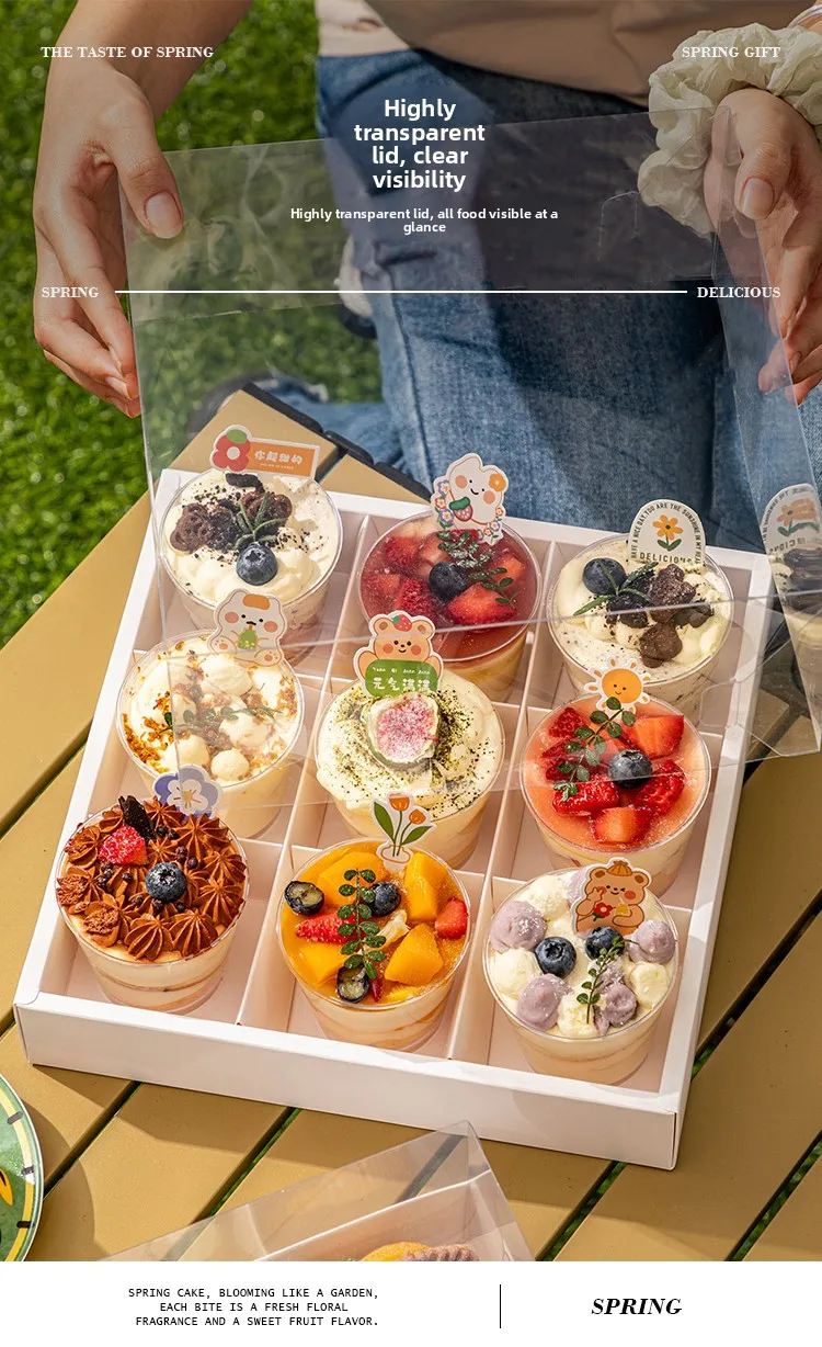 Four by Six by Nine Grid Transparent Cake Box Dessert Pastry Container for Afternoon Tea, Picnic, Party, Takeaway, Western-Style Baked Goods, Mousse, Cupcakes, Cookies, Home and Bakery Packaging 5