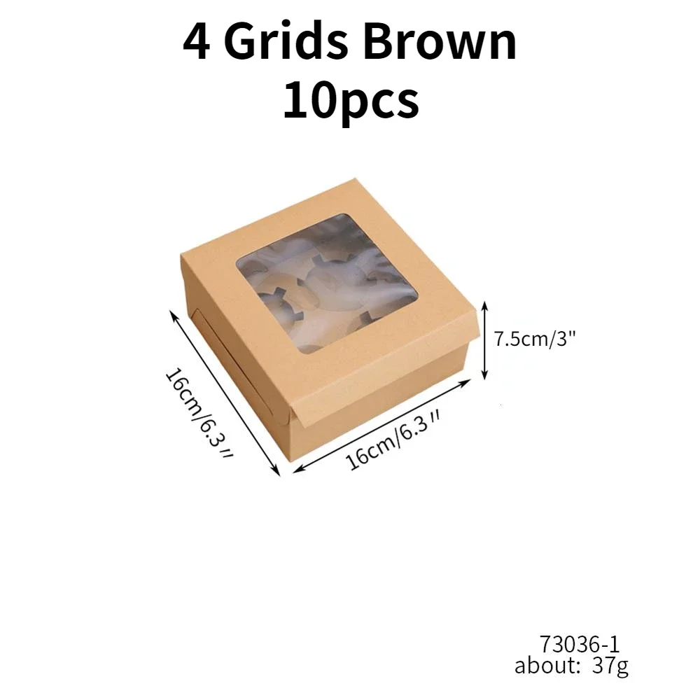 10Pcs Kraft Paper Cupcake Boxes with Clear Window, Cardboard Dessert Packaging Containers for Muffins, Cookies, Candy and Small Cakes – Wedding, Birthday Party Favor Supplies, 4 Size Options Available - 图片 11