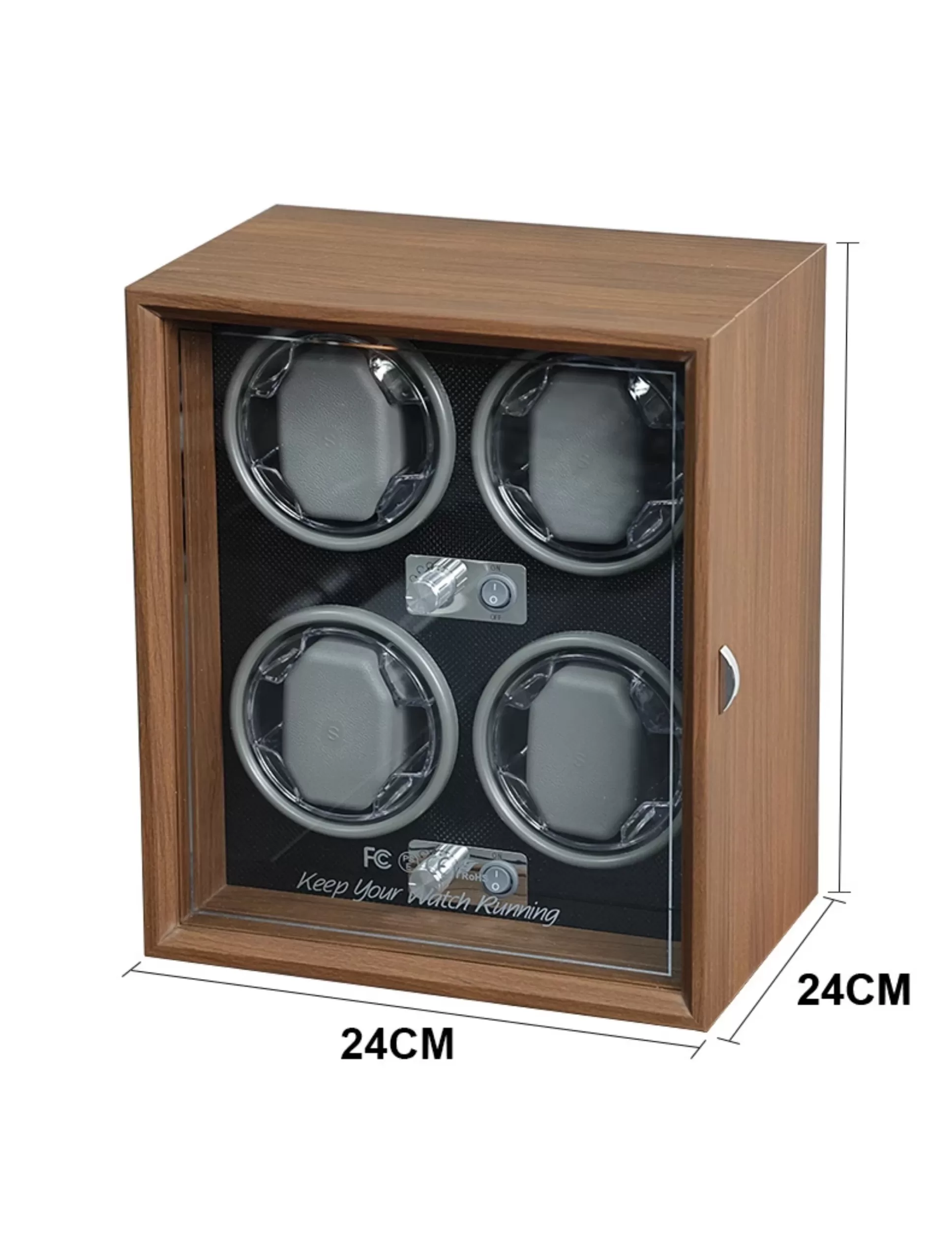 Automatic 4-Slot Watch Winder Box with Blue LED Light, Black Walnut, Red and Carbon Fiber Variants, Soft High-Elastic Memory Foam Pillows, Lid Stop Function, Ultra-Quiet Japanese Motor, USB & AC Powered, Ideal Gift for Luxury Watches - 图片 4