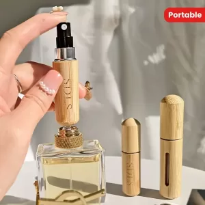 5ml 8ml Bamboo Mini Spray Bottle for Travel, Portable Refillable Cosmetic Atomizer with Visible Window, Eco-Friendly Liquid Container for Face, Body Care, Essential Oils, Gift-Ready Bottle