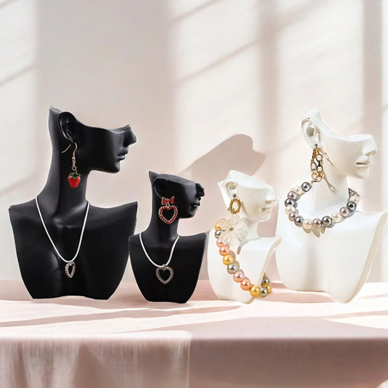 Resin Side Face Mannequin Jewelry Display Head Stand – Elegant Bust Holder for Necklace, Earrings, Bracelets & Accessories, 3D Portrait Jewelry Storage Rack for Countertop Showcase & Store Display