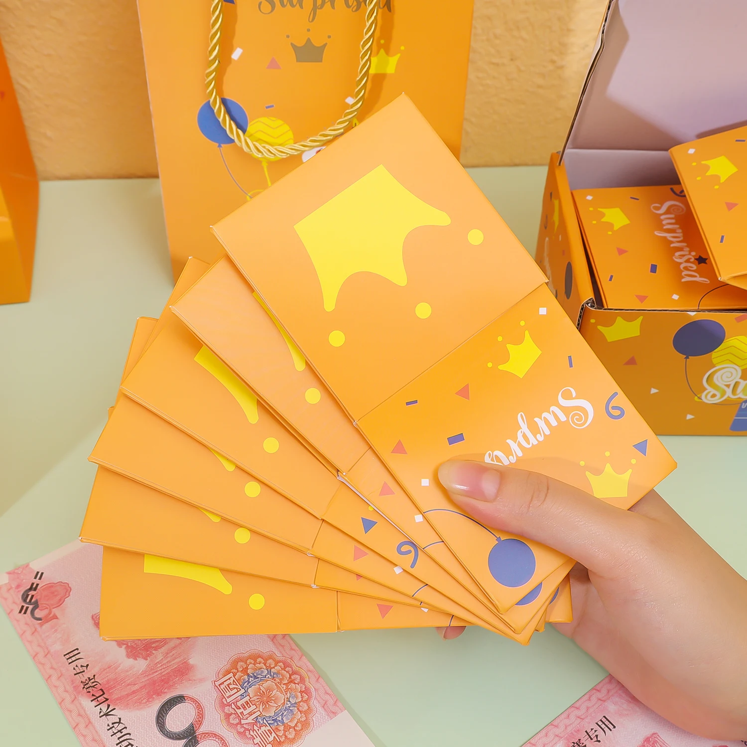 Folding Bounce Gifts Box Set, Creative Paper Jumping Boxes with Gift Bag, Valentine’s Day Birthday Party DIY Decoration Supplies, Surprise Paper Packaging Box Set with Reusable Gift Bag 7