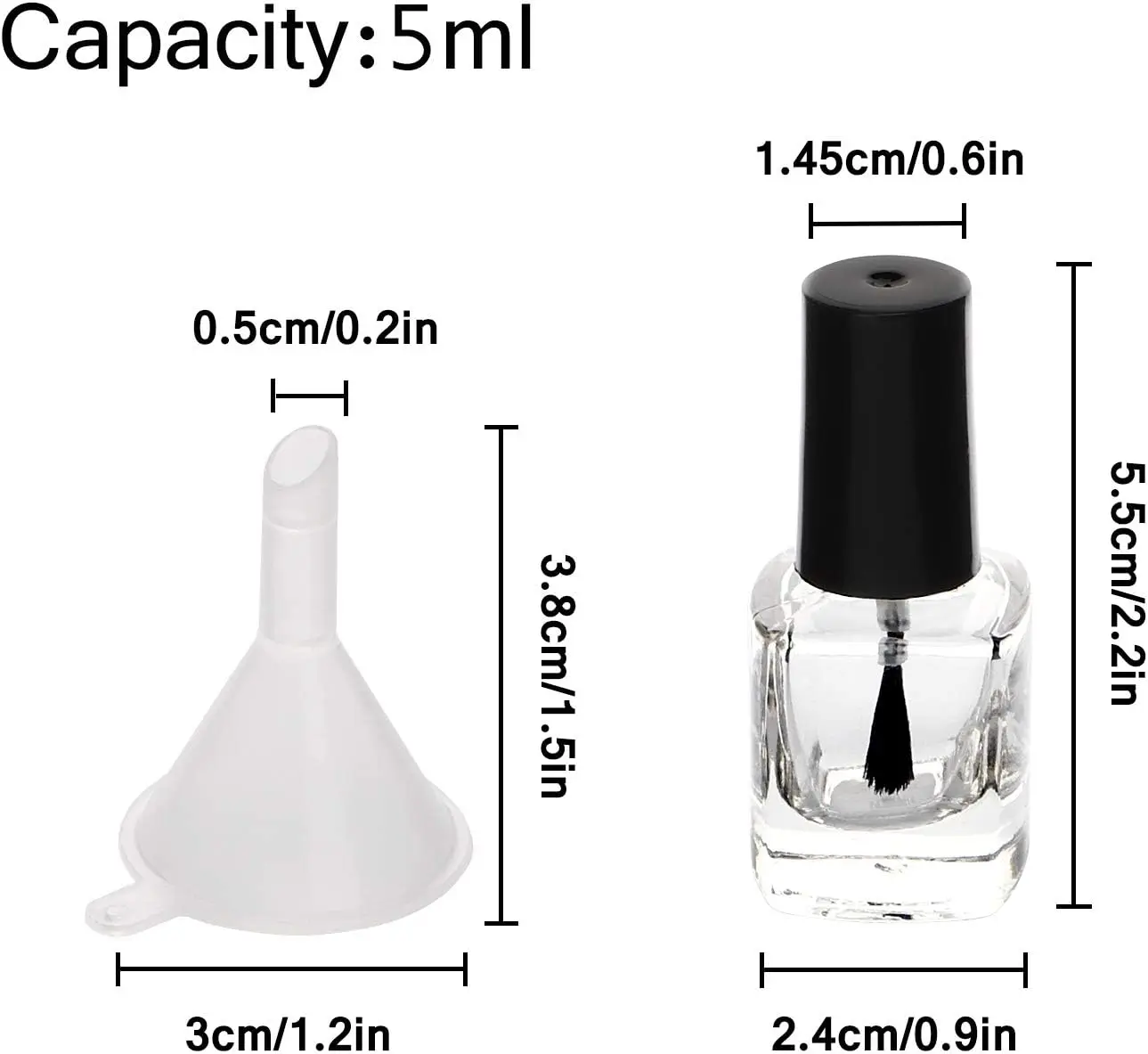 20pcs 5ml Refillable Nail Polish Bottles – Clear Glass Containers with Brush Cap and Funnel, Empty Vials for Nail Art, DIY Polish, Gel, Glitter, and Small Business Packaging Wholesale Supply 5