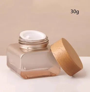 6pcs 30/50g Glass Cream Jars and 30-120ml Lotion Pump Bottles with Elegant Wooden Caps – Premium Refillable Skincare Containers for Face Cream, Lotion, Serum, Travel-Friendly and High-End Cosmetic Storage - 图片 12