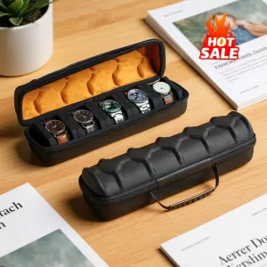 Travel Watch Organizer | Durable Nylon Watch Travel Case for Men and Women, 5 Slot Waterproof Watch Organizer with EVA Hard Shell and Soft Velvet Interior, Portable Zippered Storage for Wristwatches, Smartwatches & Fitness Bands