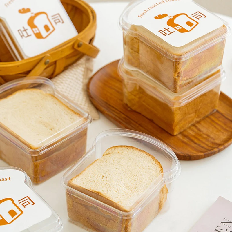 10PCS Clear Sandwich and Toast Bread Packaging Boxes with Lids Oilproof PET Take Out Burger Pastry Trays Recyclable Bakery Cake Holders with Optional Stickers for Party Gift Picnic Food Storage 5