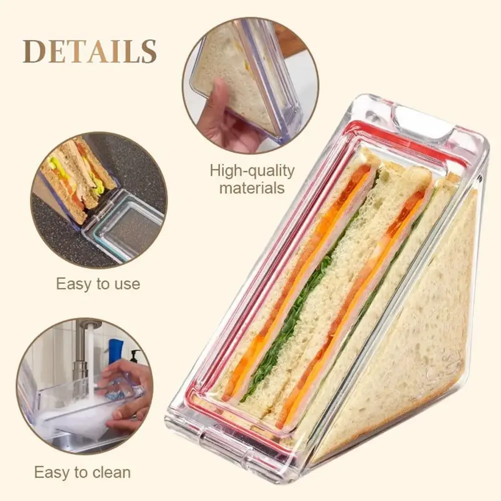 10PCS Triangle Sandwich Container Reusable Airtight Plastic Box, Transparent Portable Cake Slice Holder, Food-Grade Storage Bento Box for Travel, Picnic, Office, School Lunch, Leakproof & Dishwasher Safe - 图片 3