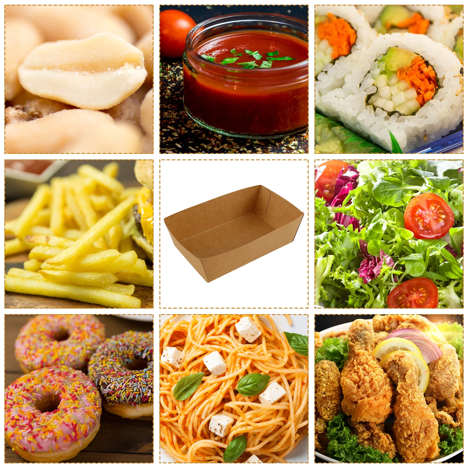 100PCS Brown Paper Food Trays Oil-Proof Disposable Snack Boats Eco-Friendly Recyclable Take Out Food Boxes for French Fries Burgers Hot Dogs Chips Nachos Party Picnic Camping Festival - 图片 6