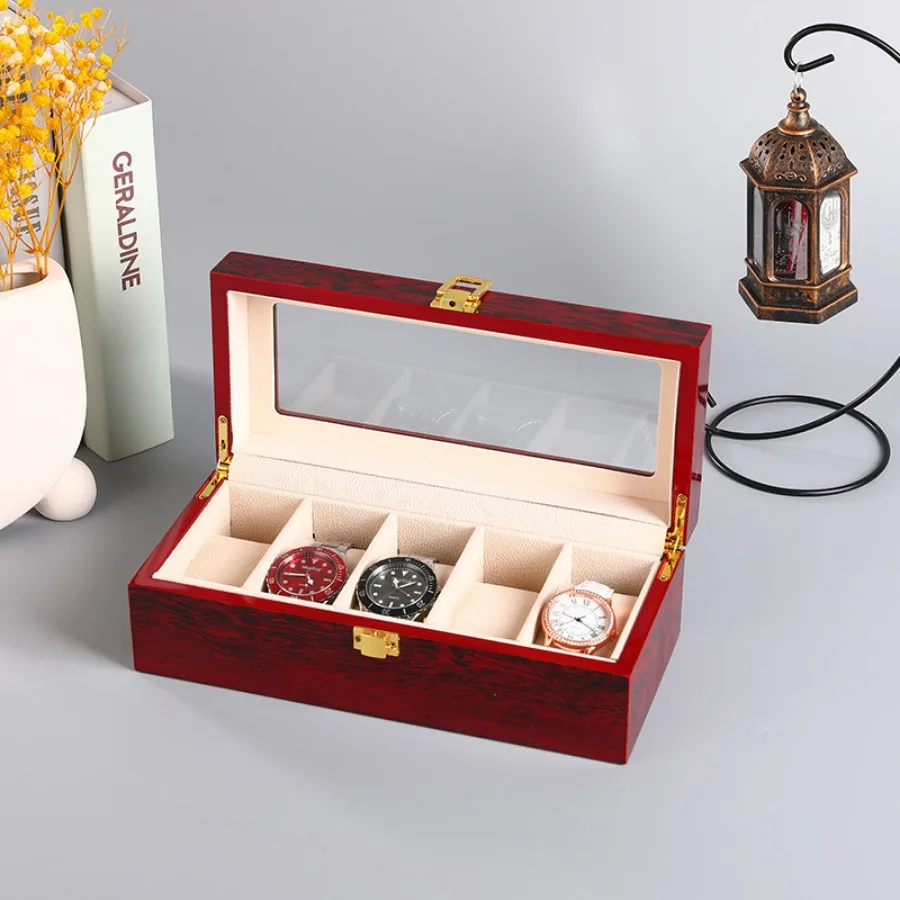 Wooden Watch Storage Box with 1/2/3/5/6/10/12 Slots, Piano-Bake-Paint Finish, Jewelry Organizer for Men & Women, Travel and Home Display Case for Watches, Bracelets, Small Gifts, Elegant MDF Construction - 图片 12