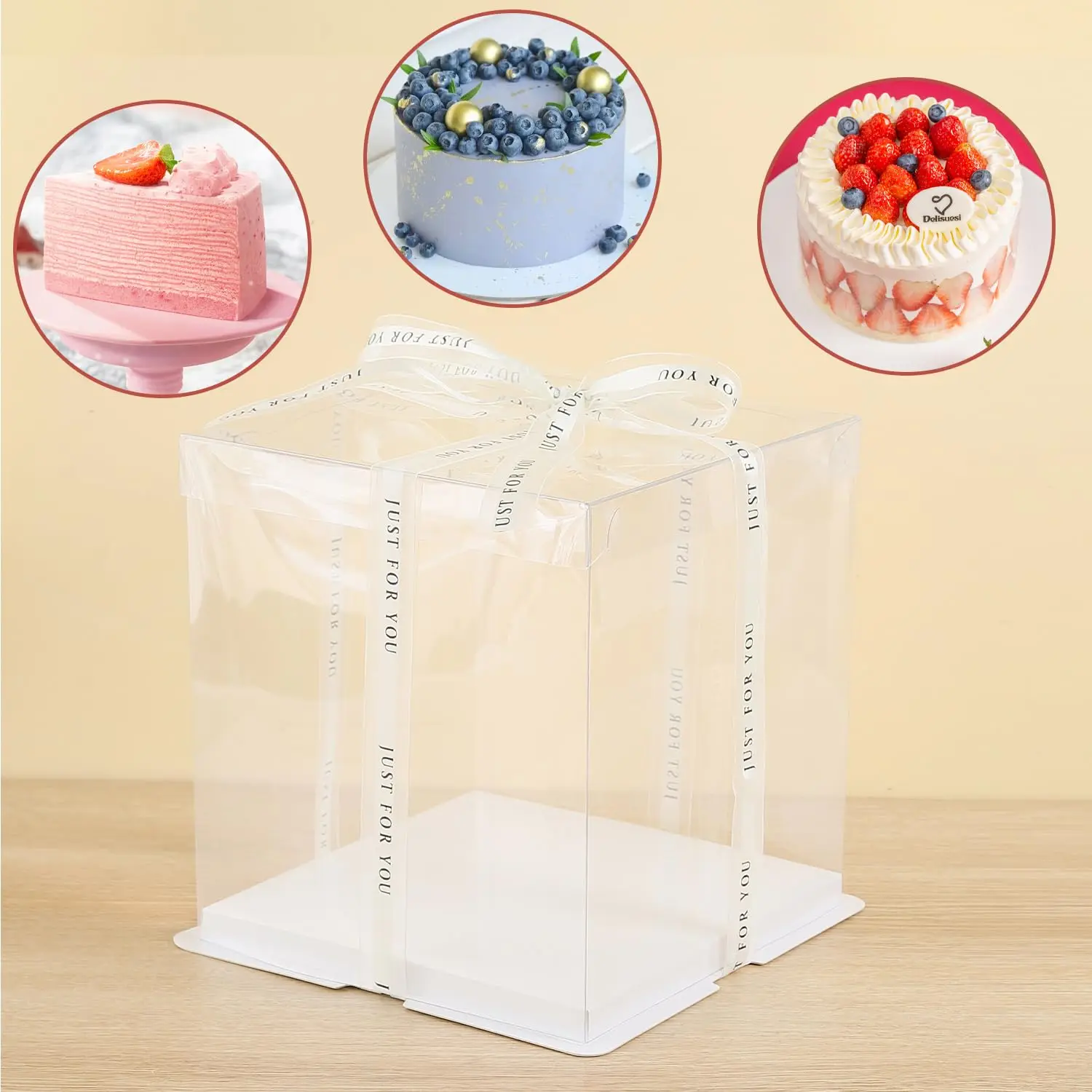 5-Piece Large Square Transparent Cake Boxes for Birthday Gifts, Baking, Dessert Packaging, PVC Plastic Dessert Display, Party Supplies, Customizable for Bakery, Restaurant, Home Celebration - 图片 5