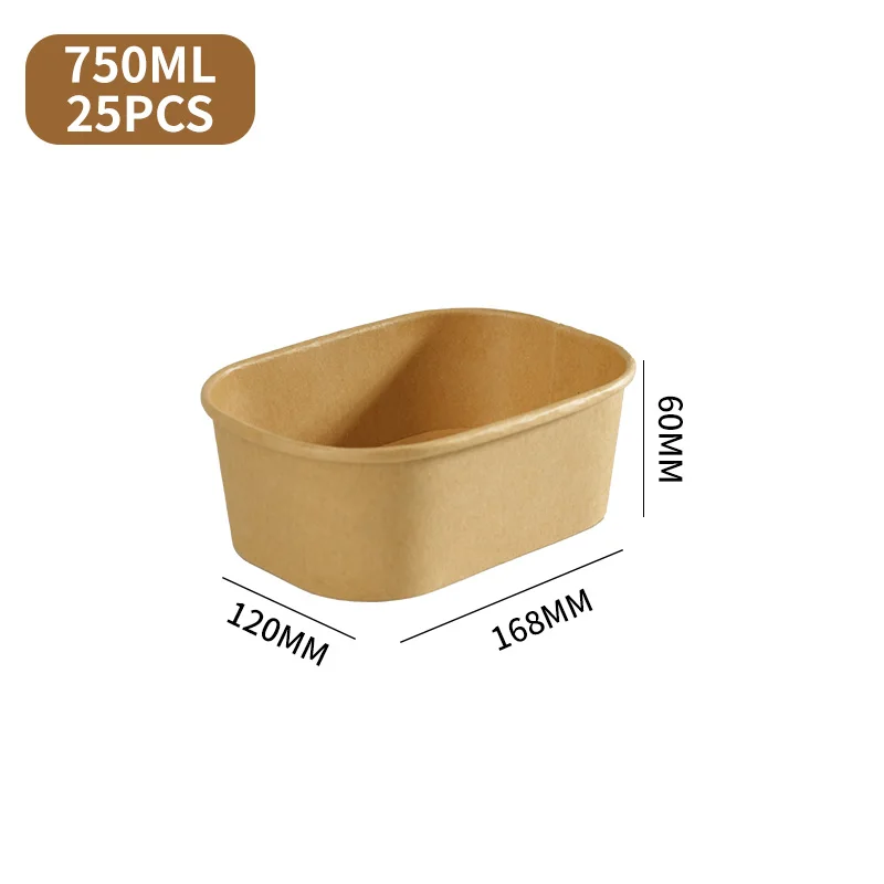 25-Pack Kraft Paper Lunch Box Bowls with Lids Disposable Square Food Containers for Salads Fast Food Bento Meals Takeout Microwave-Safe Food Storage Containers 500ml-1000ml - 图片 8