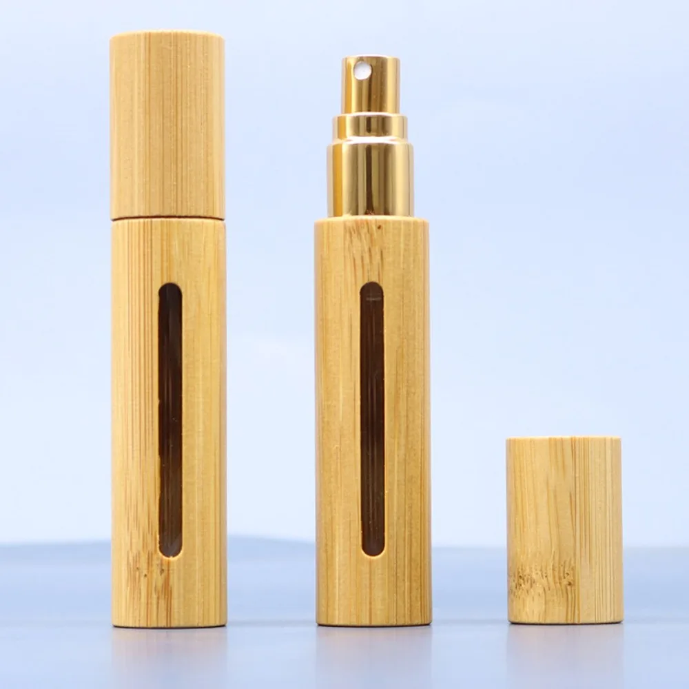 5ml 10ml Bamboo Spray Bottle for Travel, Portable Refillable Mini Cosmetic Container, Eco-Friendly Liquid Atomizer, Cylindrical Design for Perfume, Essential Oils, Face & Body Care, Gift-Ready