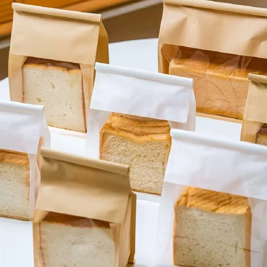 10 Pack Kraft Paper Bread Bags with Transparent Window – Oil-Resistant Toast, Cookie, and Breakfast Packaging Pouches for Party Food and Homemade Baked Goods - 图片 3