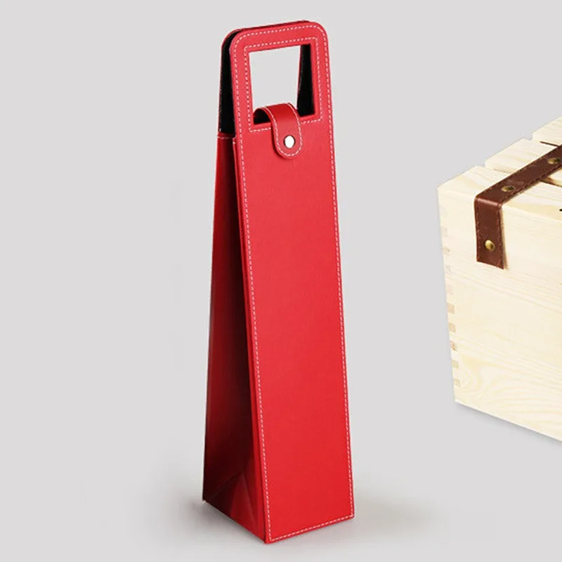 Red Wine Packaging Bags Leather Boxes for Gift Presentation, Single Bottle Wine Glass Storage Bag, Universal Reusable Packaging Tote, Luxury Party & Holiday Packaging Solution