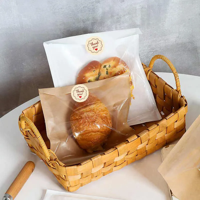 100/200PCS Kraft Paper Food Packaging Bags with Transparent Window, Heat Resistant Oil Proof Bakery Bags for Bread, Toast, Cookies, Pastries, Sandwich, Candy, Snack, Café Takeout, Party Supplies 3