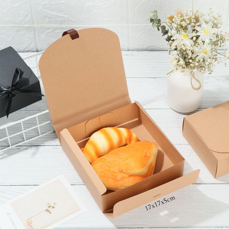 5pcs/10pcs Black Gift Boxes Small Packaging Box with Bow and Ribbon, Blank Kraft Paper DIY Custom Sizes and Logo Printing for Weddings, Birthdays, Parties, Jewelry, Confectionery, Fast Shipping 2