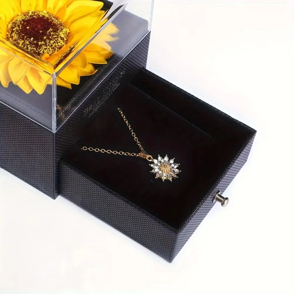 Stainless Steel Sunflower Necklace with Gift Box | Cubic Zirconia “I Love You Sunshine” Jewelry Packaging Box for Birthday Wedding Proposal Romantic Gift Presentation Stainless Steel Sunflower Necklace with Gift Box | Cubic Zirconia “I Love You Sunshine” Jewelry Packaging Box for Birthday Wedding Proposal Romantic Gift Presentation