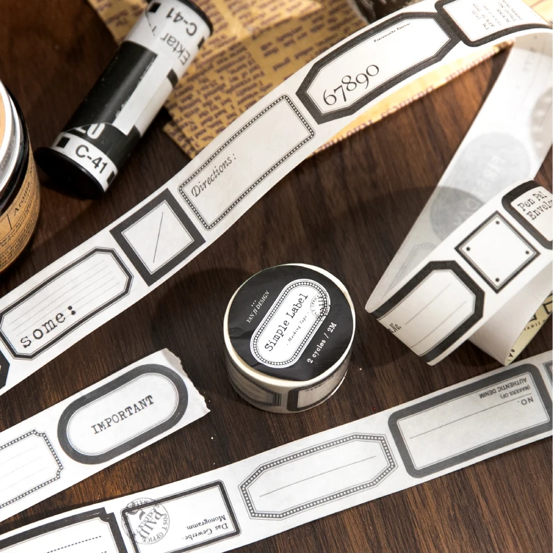 25mm x 2m Retro Simple Label Washi Sticker Tape Roll, Aesthetic Decorative Masking Tape for Collage, Planner, Scrapbook, Junk Journal, DIY Stationery, and Craft Packaging - 图片 3