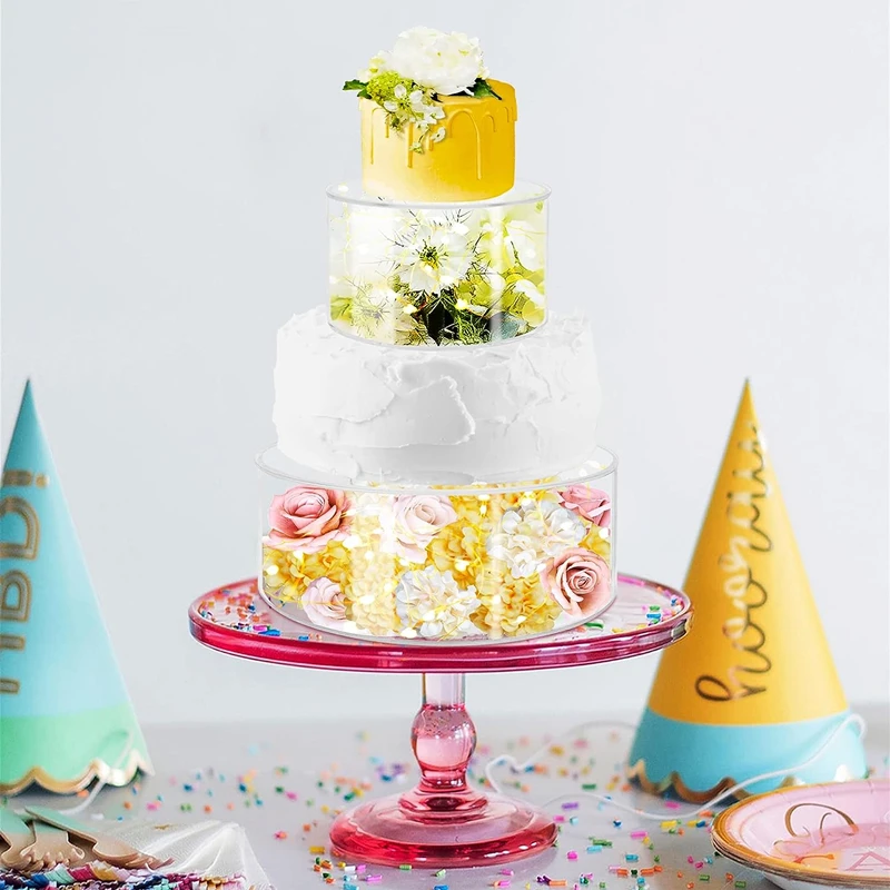 2Pcs Acrylic Cake Stand Fillable Risers, Clear Tiered Cake Display Boxes, Stackable Dessert Stand for Wedding, Birthday, Party, Bakery, Cupcakes, Pastries, Mousse, Holiday Celebration, Elegant Dessert Table Presentation 7