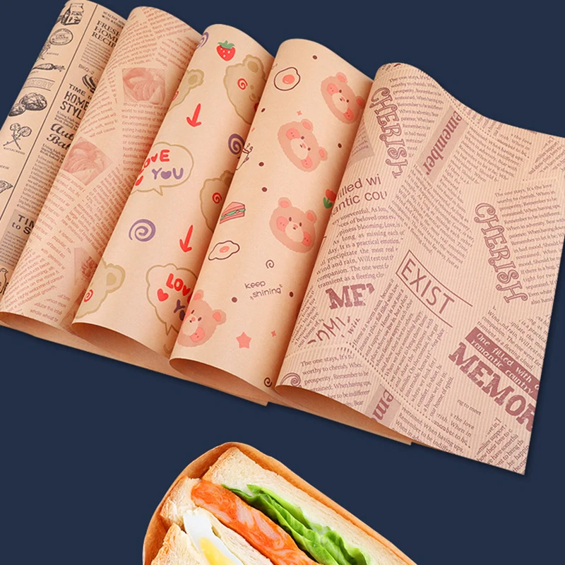 50 Sheets Greaseproof Deli Paper, Non-Stick Sandwich Wrapping Paper, Oil-Proof Baking Parchment Liner for Bread, Burger, Cake, Pizza, Dessert, Food Wrapping and Takeout Packaging 3
