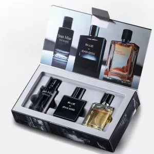 Luxury Empty Perfume Bottle Set with Gift Box – 3-Pack 30ml Refillable Men’s Containers, 90ml Total, Glass, PET, Acrylic, or Metal Bottles with Alloy, ABS, or Wooden Cap Options, Premium Paperboard, Kraft, or Recycled Box with Matte, Glossy, or Embossed Finish and Velvet, Satin, or EVA Foam Interior