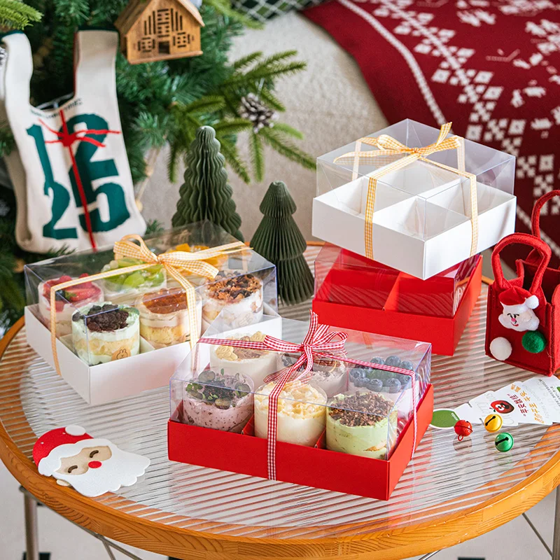 Premium Transparent Mousse Cake Box Set with Handle, 4/6/9 Grid Options, Perfect for Mini Pastries, Small Cakes, Gift Giving, New Year Celebrations, Party Favors, Baking Presentation, Elegant Dessert Packaging