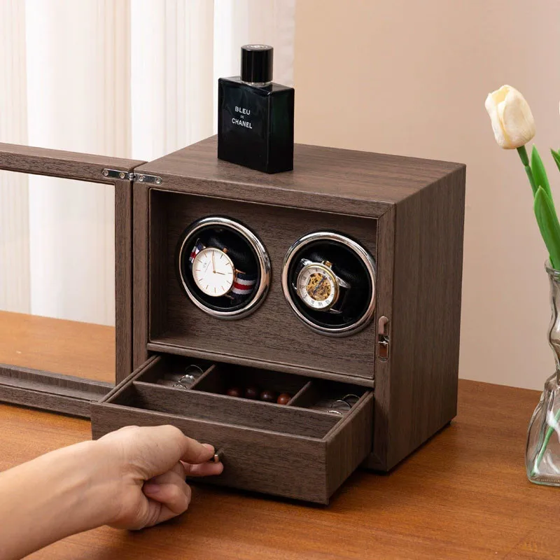 Automatic 2-Slot Watch Winder Box with Premium Wood Construction, Integrated Jewellery Drawer, LED Display Light, Memory Foam Cushions, Lid Stop Function, Quiet Japanese Motor, Perfect Storage and Display for Watches and Accessories - 图片 4